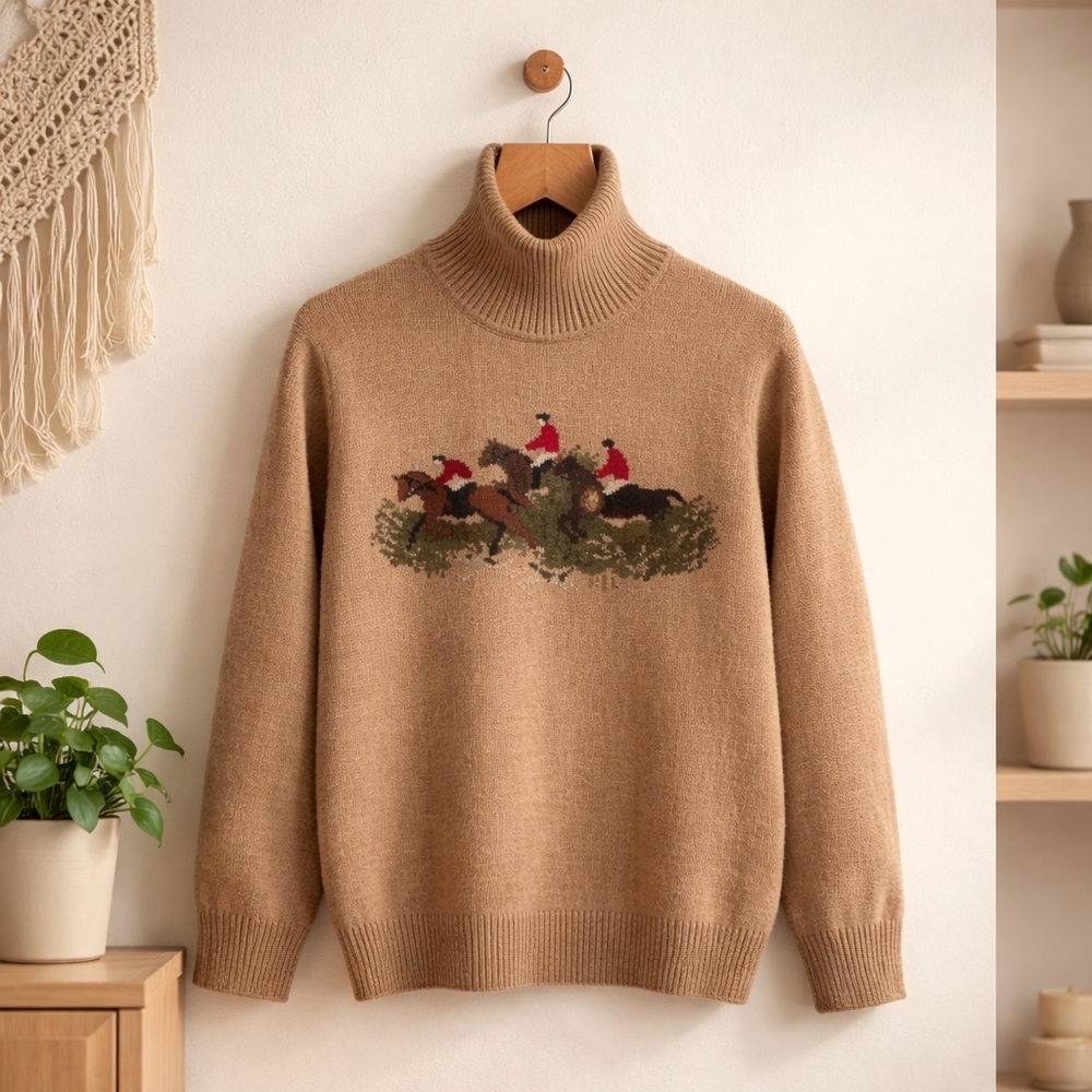 Vintage Ralph Lauren Equestrian Fox Hunt Lambswool Turtleneck Sweater Medium - Picture 4 of 16